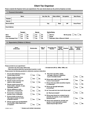 income tax organizer worksheet