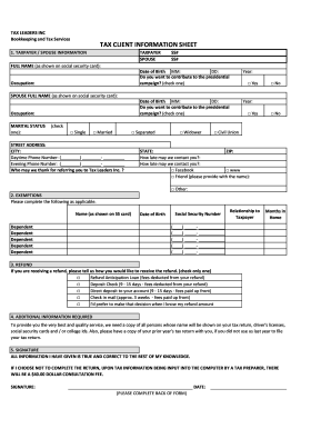 income tax organizer worksheet