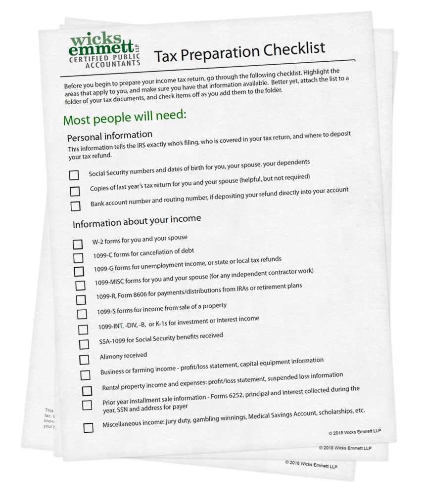 income tax preparation worksheet