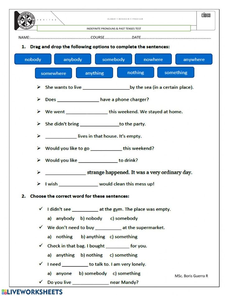 Indefinite pronouns exercise