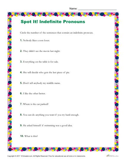 indefinite pronouns worksheet