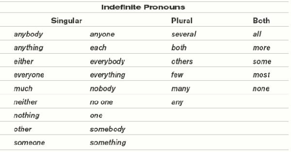 Indefinite Pronouns in English