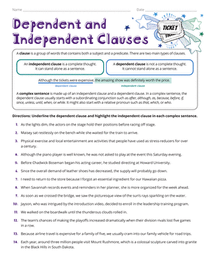 independent and dependent clauses worksheet 5th grade