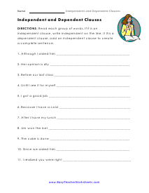 independent and dependent clauses worksheet 5th grade