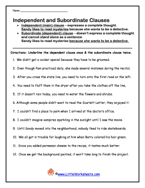 independent and dependent clauses worksheet