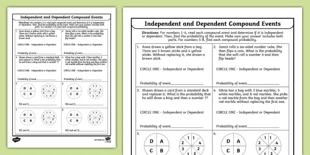 independent and dependent events probability worksheet