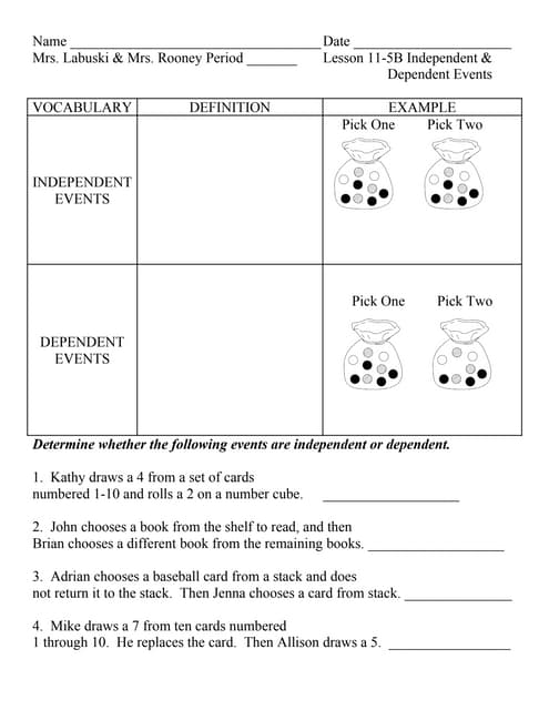 independent and dependent events worksheet