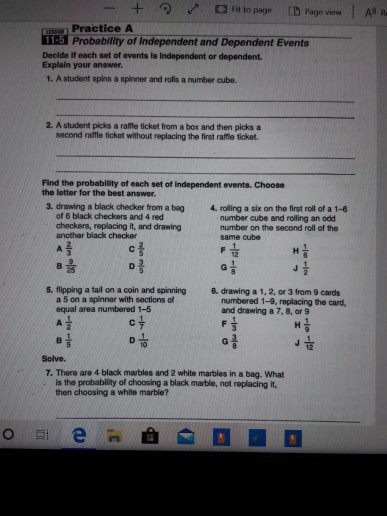 independent and dependent probability worksheet with answer key