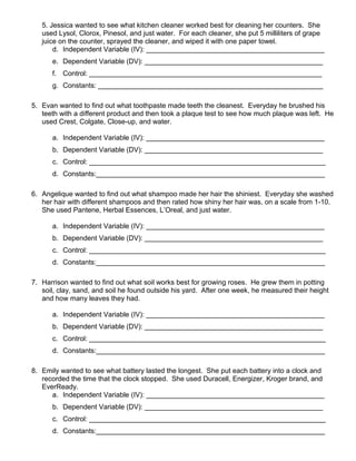 independent and dependent variables math worksheet 6th grade