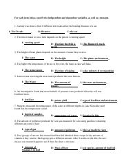 independent and dependent variables math worksheet with answer key