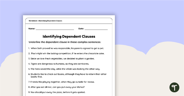 independent clause and dependent clause worksheet