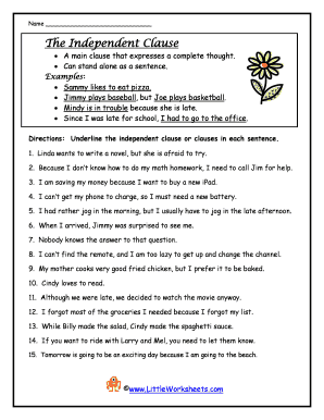 independent clause and dependent clause worksheet