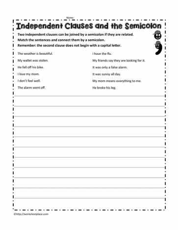 Independent Clauses and the Semicolon Worksheets