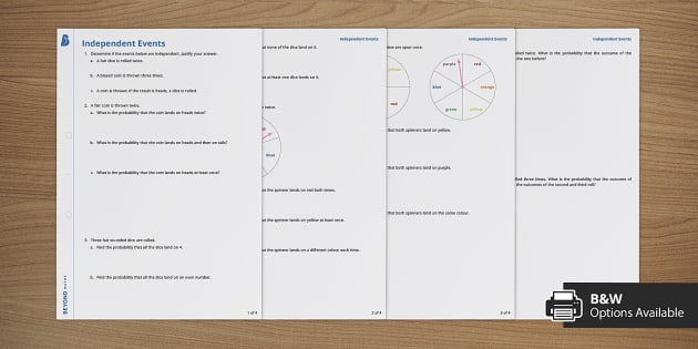independent events worksheet