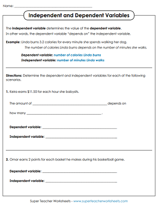 independent versus dependent variable worksheet