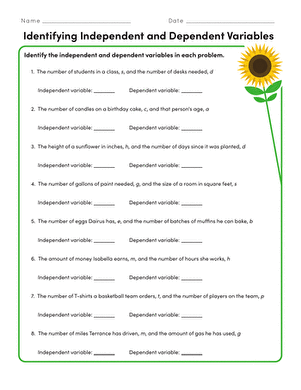 independent versus dependent variable worksheet