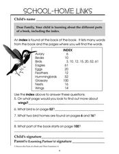 Using an Index - School-Home Links Worksheet for 3rd Grade ...