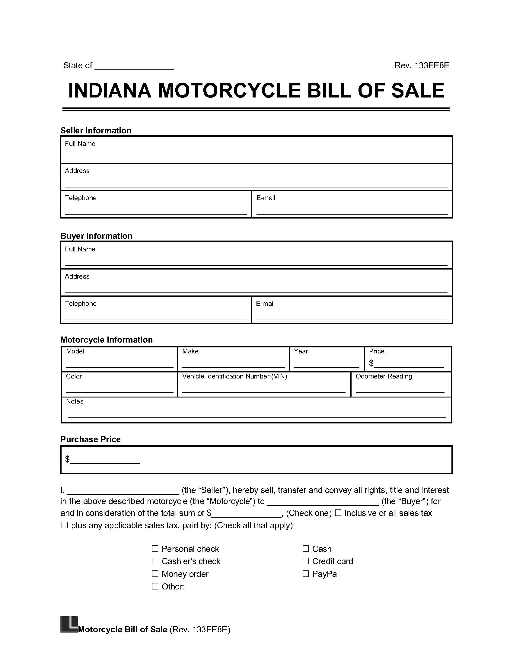 indiana bmv printable bill of sale