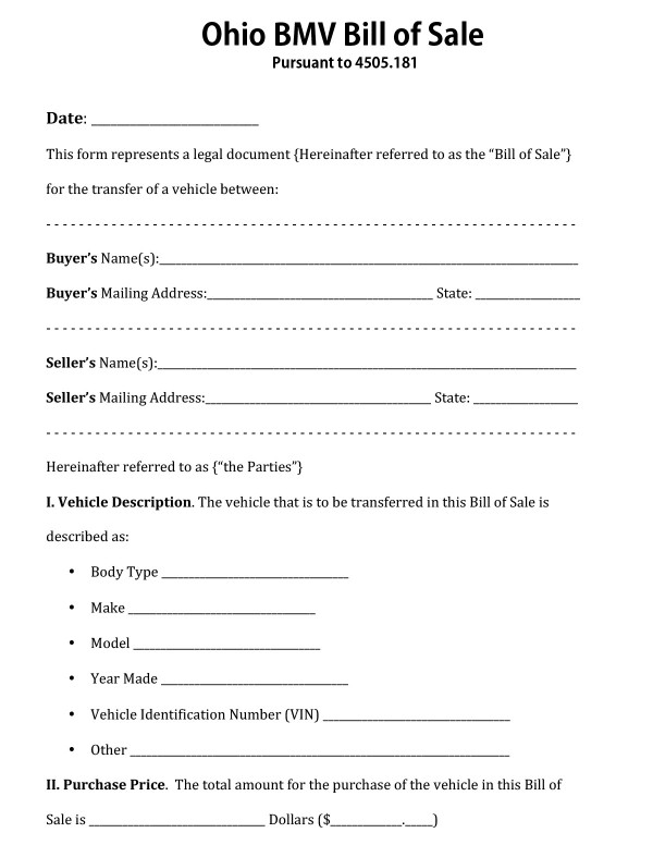 indiana bmv printable bill of sale