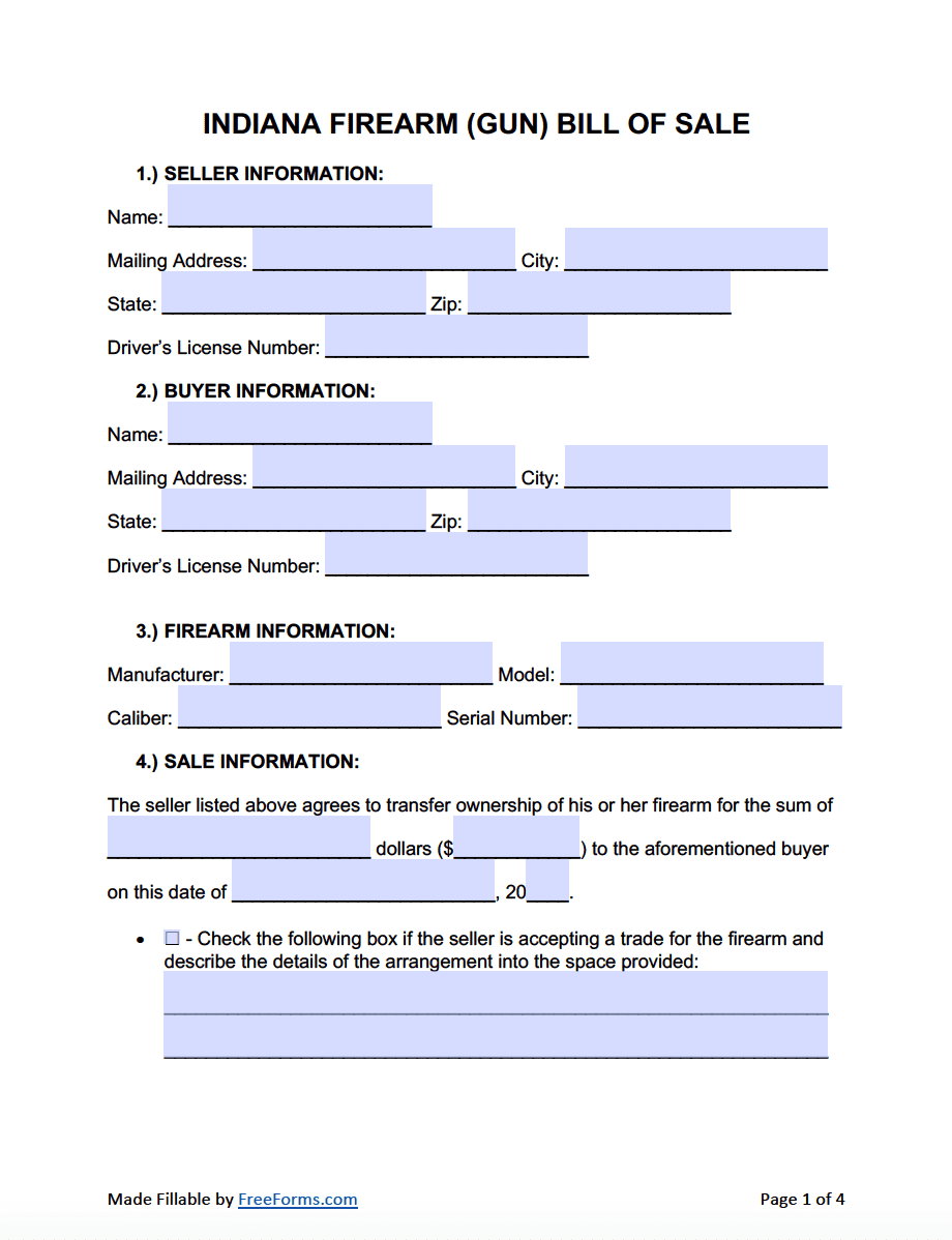 indiana bmv printable bill of sale