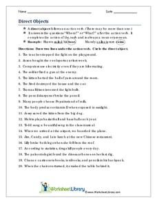 Direct Objects Worksheet for 6th - 8th Grade | Lesson Planet