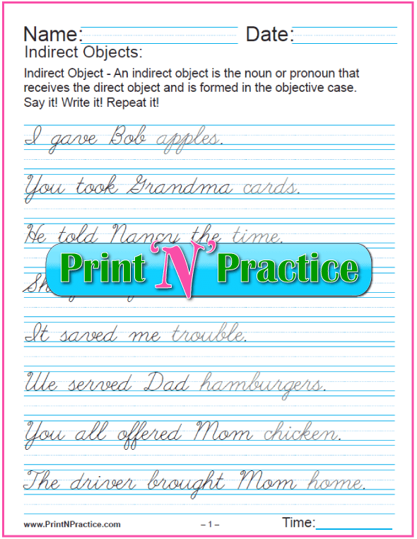 indirect and direct object worksheet