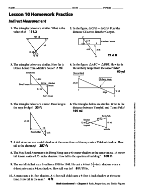 Lesson 10 Homework Practice Indirect Measurement - Fill Online ...