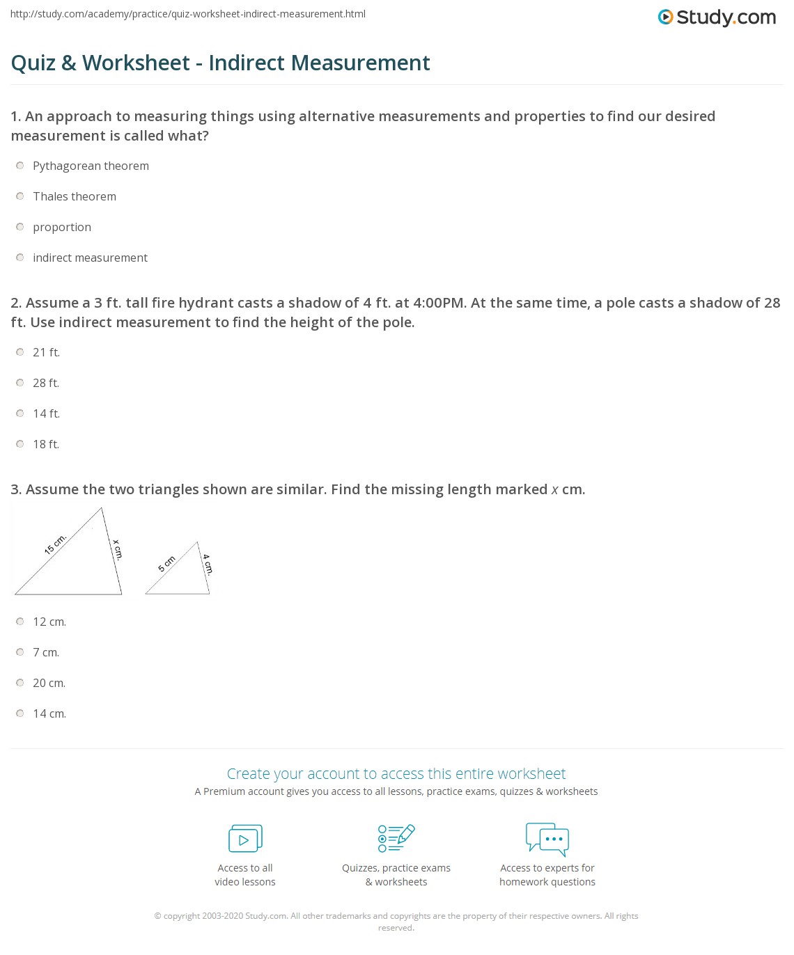 Quiz &  Worksheet - Indirect Measurement | Study.com