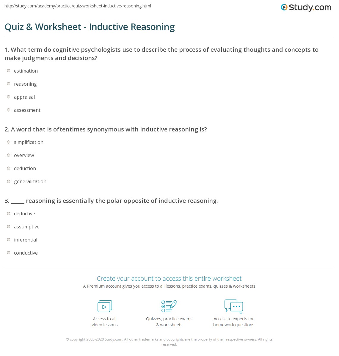 Quiz &  Worksheet - Inductive Reasoning | Study.com