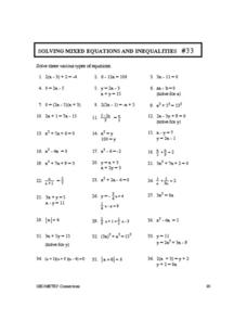 Solving Mixed Equations and Inequalities #33 Worksheet for 10th ...