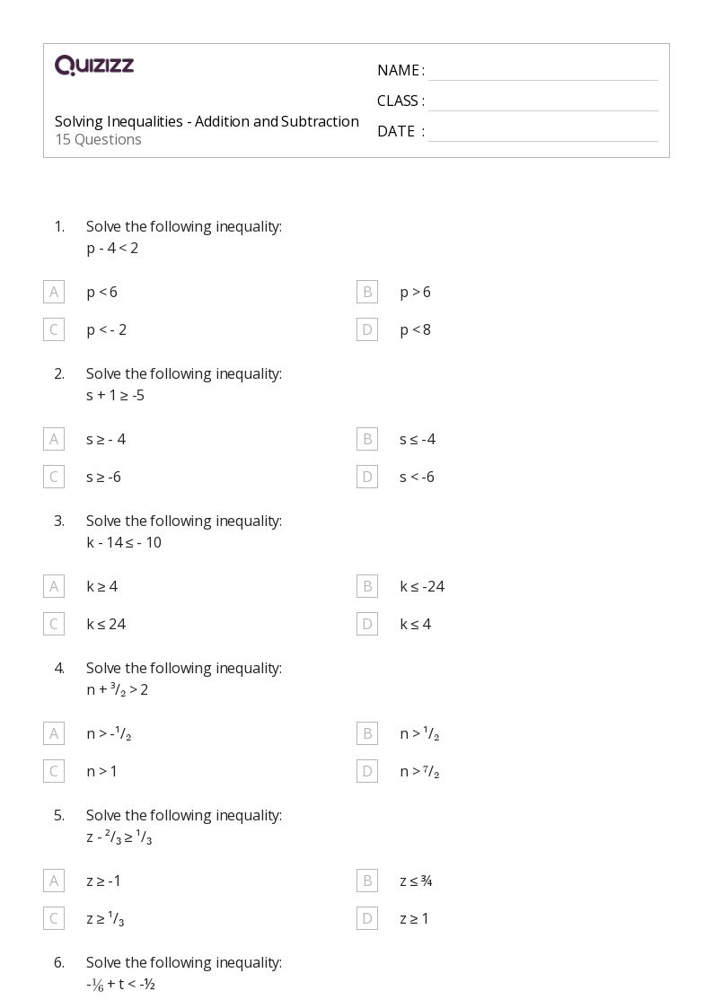 inequalities equations worksheet