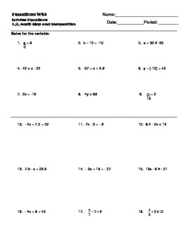 Equations and inequalities worksheets | TPT