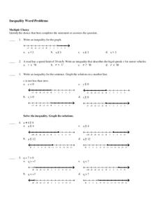 Inequality Word Problems Worksheet for 7th - 9th Grade | Lesson Planet