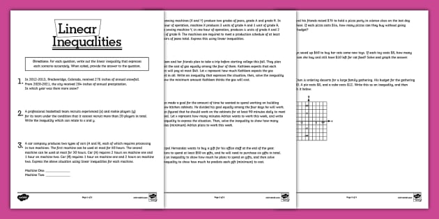 Well-Crafted Linear Inequalities Word Problems |  USA