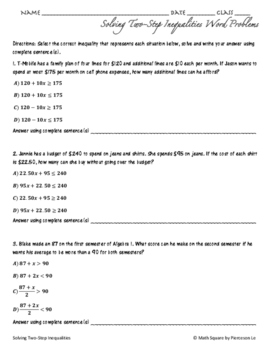 inequalities word problems worksheet pdf