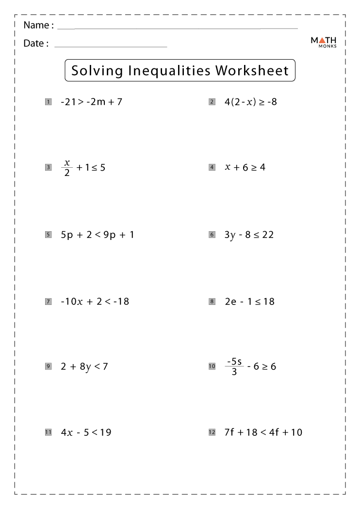 Inequalities Worksheets with Answer Key