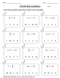 One Step Inequalities Worksheets