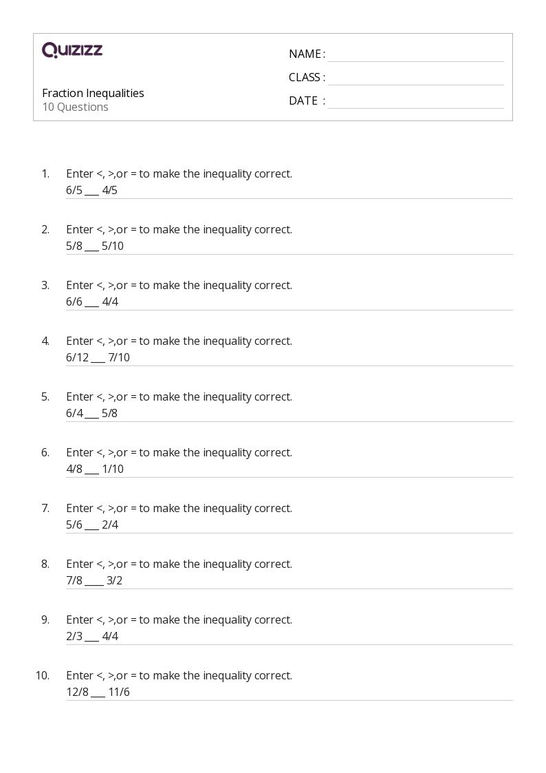 50+ Solving Inequalities worksheets for 4th Grade on Quizizz ...