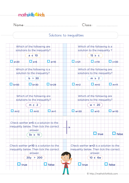 Solve and graph equation &  inequalities for 6th grade: Worksheets ...