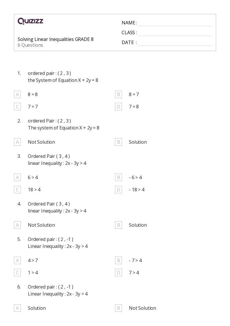 50+ Solving Inequalities worksheets for 1st Year on Quizizz | Free ...