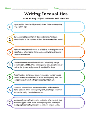 Writing Inequalities | Worksheet 