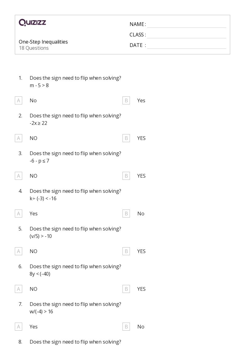 inequalities worksheet easy