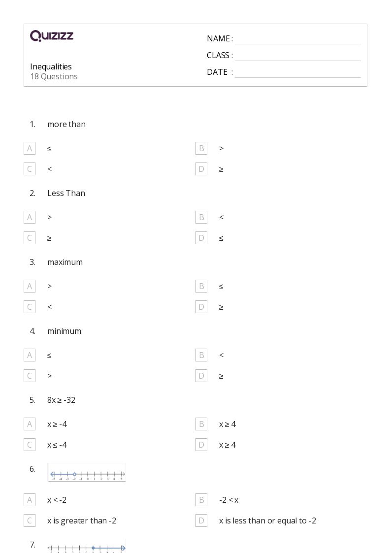 50+ Inequalities worksheets for 8th Class on Quizizz | Free ...