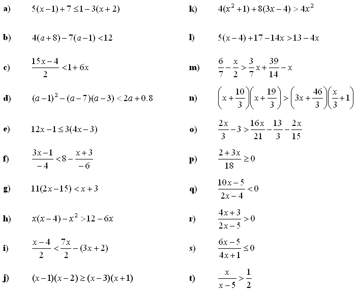 Math Exercises &  Math Problems: Linear Equations and Inequalities