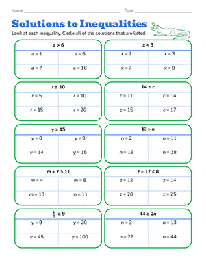 Solutions to Inequalities | Interactive Worksheet 