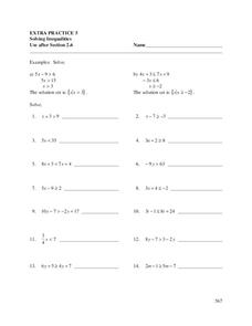 Solving Inequalities Worksheet for 7th - 8th Grade | Lesson Planet