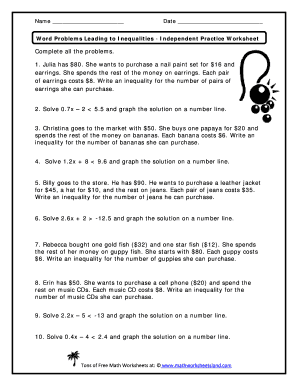 Word Problems Leading To Inequalities Independent Practice ...