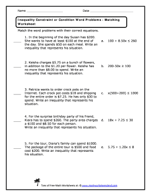 inequality story problems worksheet