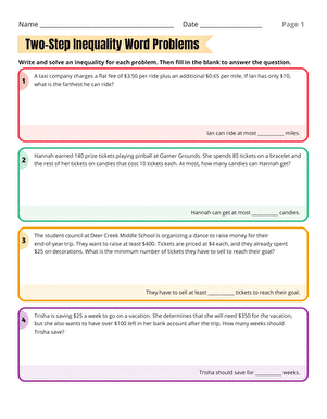 inequality word problems worksheet with answers