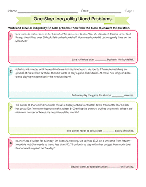 inequality word problems worksheet with answers